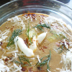 Чечевичный суп-пюре с белыми грибами и курицей