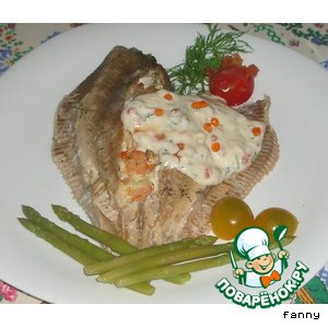 Рыба - Камбала, фаршированная креветками и сыром