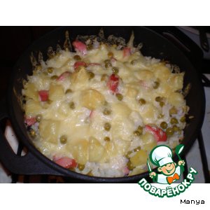 Рецепты - Картофель, запеченный с зеленым горошком и рисом