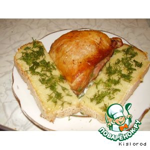Хлеб - Куриные окорочка в соевом соусе с гренками