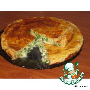 Лук зеленый - Нежный  пирог  из трех сыров с луком