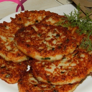 Рыбные рецепты - Оладьи рыбные с рисом и сыром