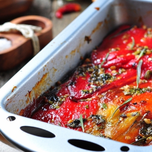Вегетарианская кухня - Овощи - Овощной тиан из баклажанов и болгарского перца