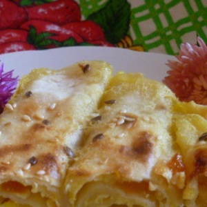 Рецепты - Пирог из лаваша с творогом и тыквой