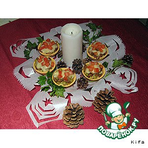 Шампиньон - Тарталетки с грибами и курицей под соусом 