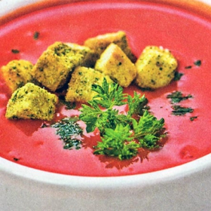 Лакрица (солодка) - Томатный суп с чечевицей и гренками